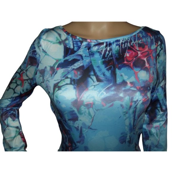 Cape Clique Dress Womens Medium Blue Bodycon Abstract Print Backless Mini sexy - Picture 3 of 8